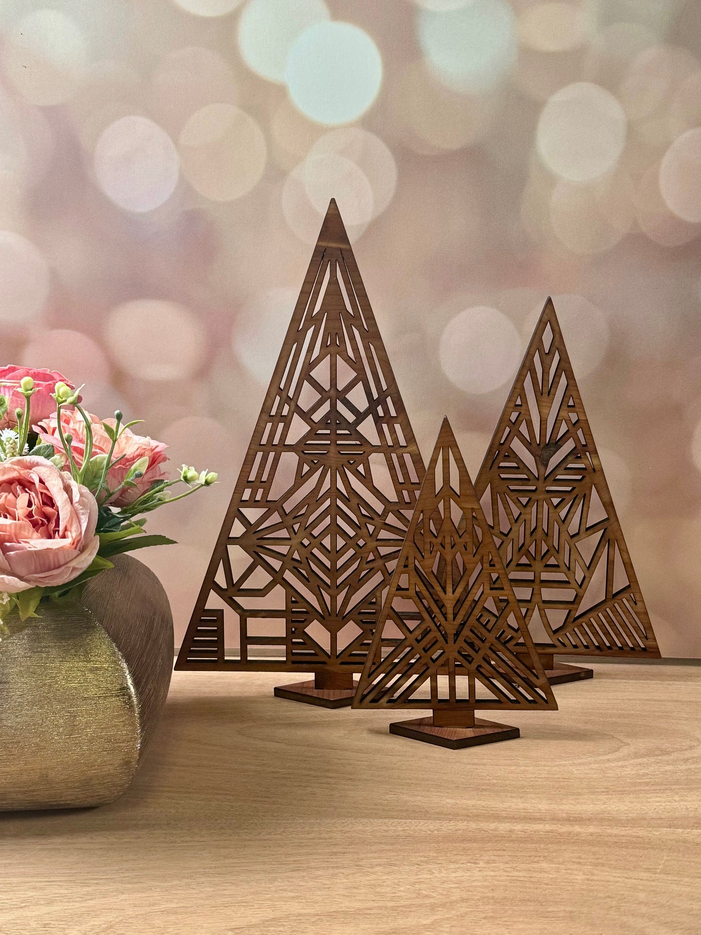 Geometric Wooden Christmas Tree Set