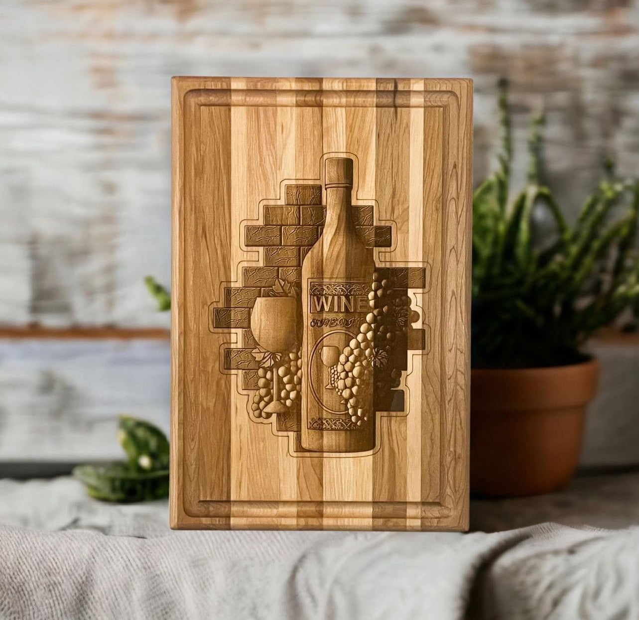 Rustic Wine Themed Solid Wood Engraved Cutting Board | Walnut | Maple | Bamboo | Teak