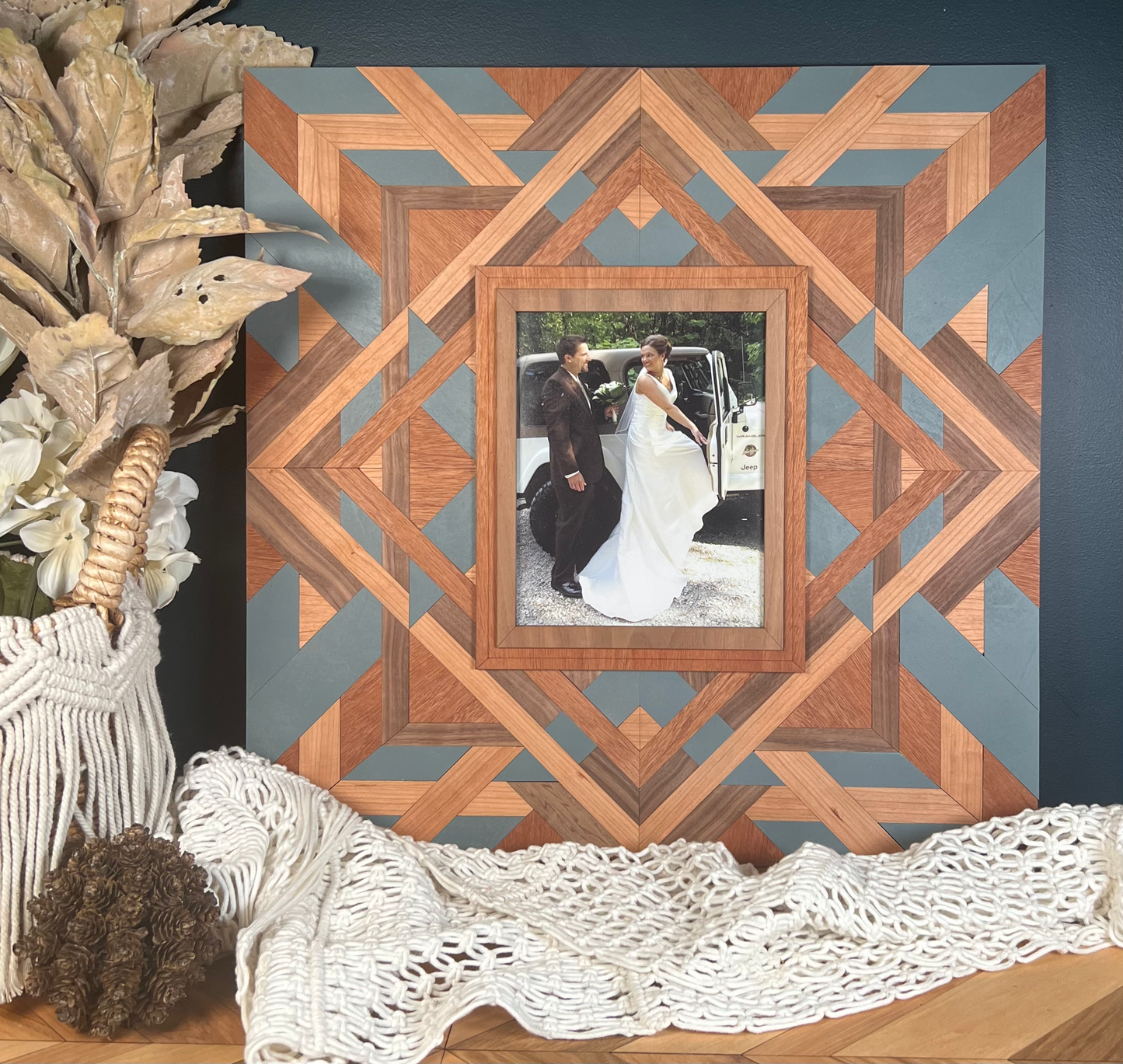 Custom home decor - Diamond wood quilt- perfect for a phrase or photograph | Natural Wood Art