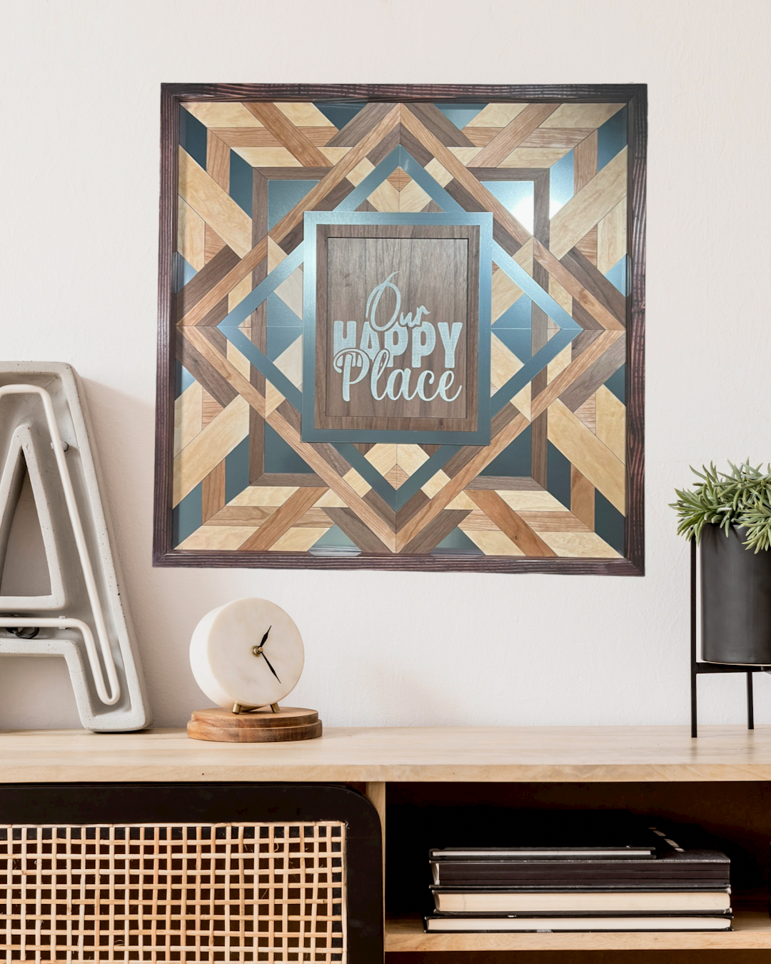 Custom home decor - Diamond wood quilt- perfect for a phrase or photograph | Natural Wood Art