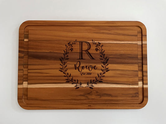 Solid Wood Engraved Monogram Cutting Board | Walnut | Maple | Bamboo | Teak