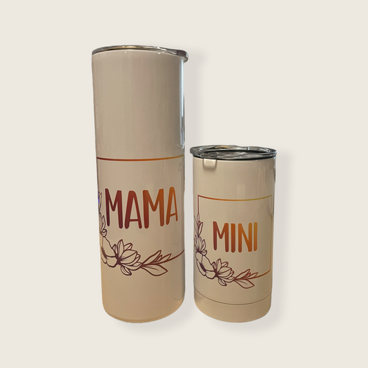 Mama and Mini Tumblers | Mama - 20 oz tall skinny tumbler | Mini - 12 oz skinny.